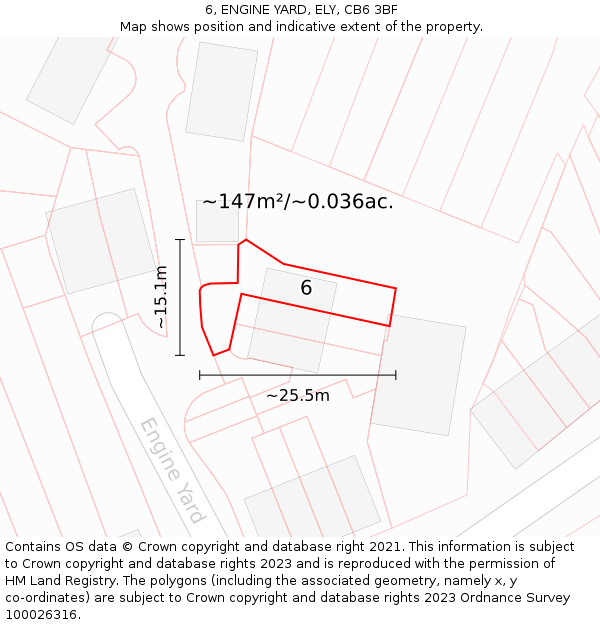 6, ENGINE YARD, ELY, CB6 3BF: Plot and title map