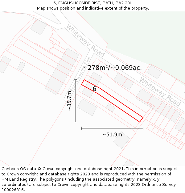 6, ENGLISHCOMBE RISE, BATH, BA2 2RL: Plot and title map