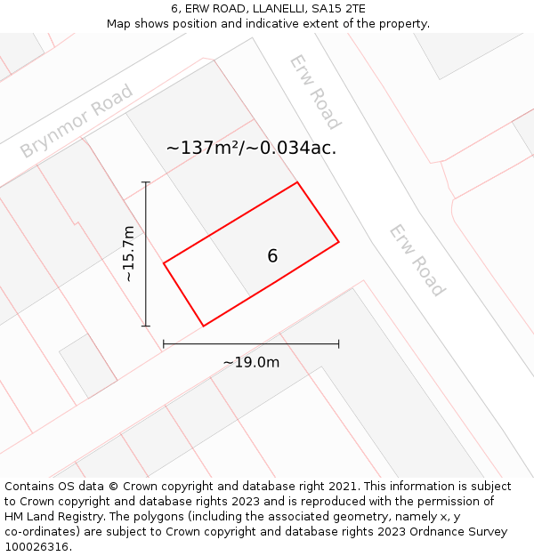 6, ERW ROAD, LLANELLI, SA15 2TE: Plot and title map
