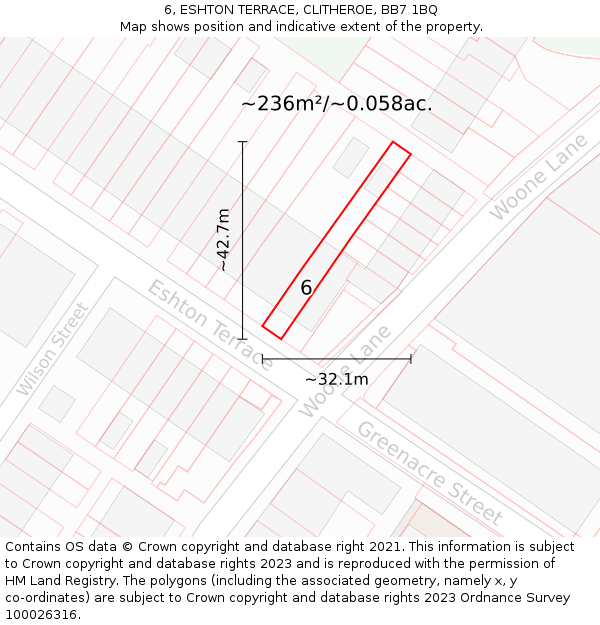 6, ESHTON TERRACE, CLITHEROE, BB7 1BQ: Plot and title map
