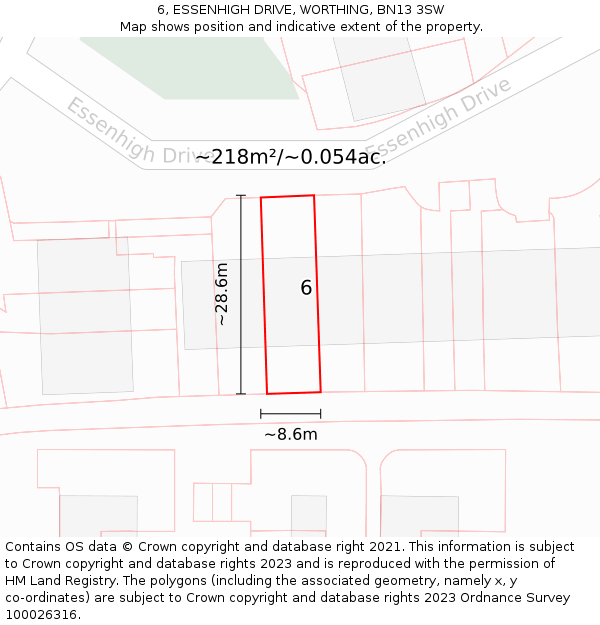 6, ESSENHIGH DRIVE, WORTHING, BN13 3SW: Plot and title map