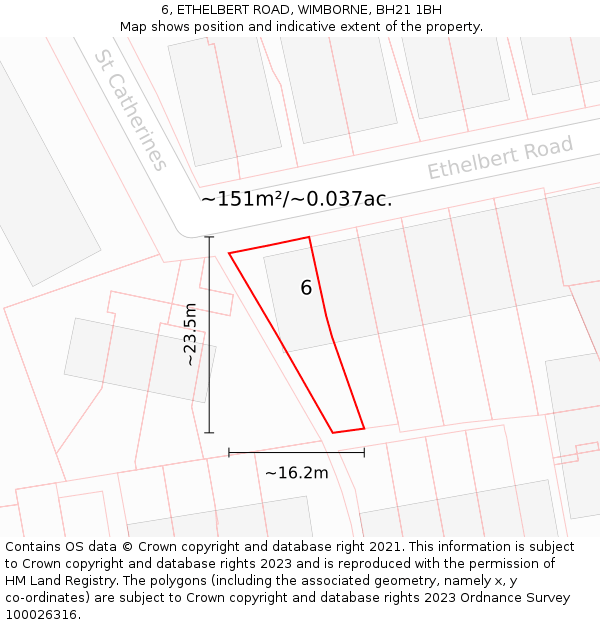 6, ETHELBERT ROAD, WIMBORNE, BH21 1BH: Plot and title map