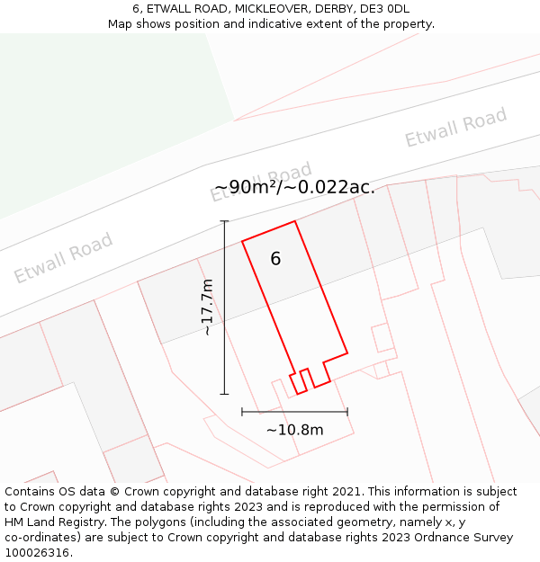 6, ETWALL ROAD, MICKLEOVER, DERBY, DE3 0DL: Plot and title map