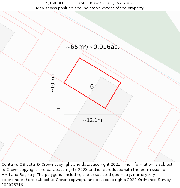 6, EVERLEIGH CLOSE, TROWBRIDGE, BA14 0UZ: Plot and title map