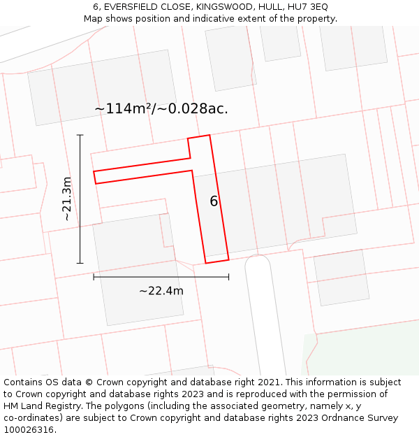 6, EVERSFIELD CLOSE, KINGSWOOD, HULL, HU7 3EQ: Plot and title map
