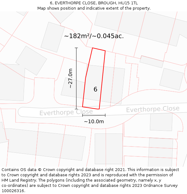 6, EVERTHORPE CLOSE, BROUGH, HU15 1TL: Plot and title map