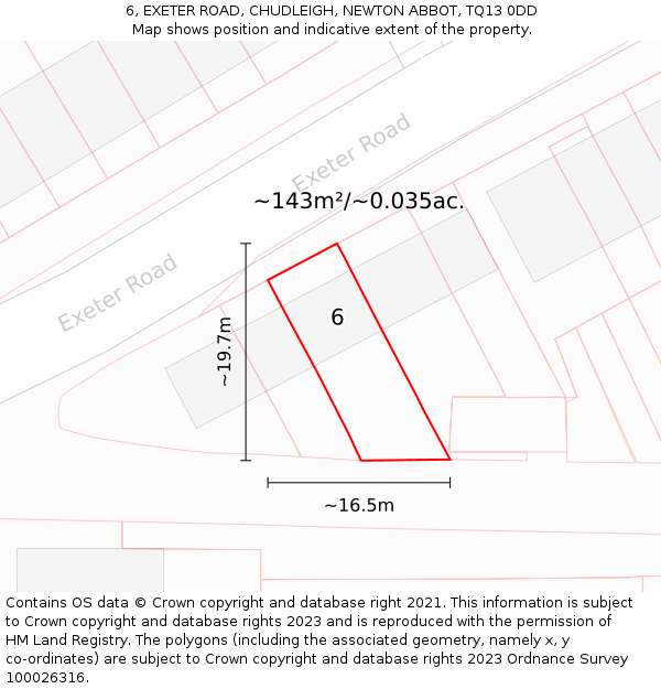 6, EXETER ROAD, CHUDLEIGH, NEWTON ABBOT, TQ13 0DD: Plot and title map