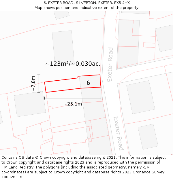 6, EXETER ROAD, SILVERTON, EXETER, EX5 4HX: Plot and title map