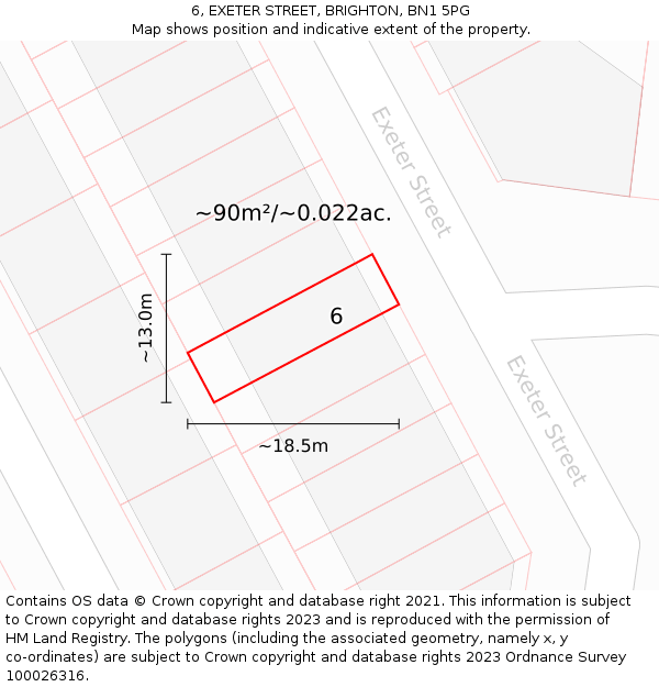 6, EXETER STREET, BRIGHTON, BN1 5PG: Plot and title map