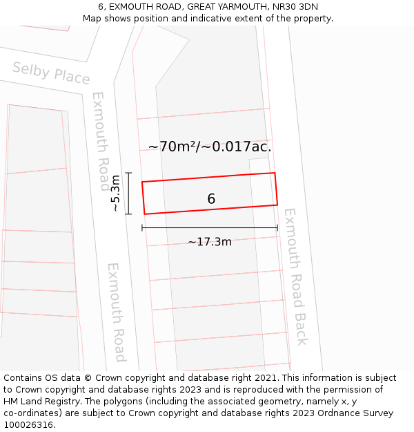 6, EXMOUTH ROAD, GREAT YARMOUTH, NR30 3DN: Plot and title map