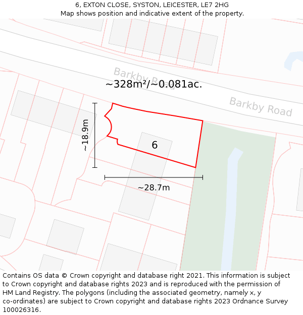 6, EXTON CLOSE, SYSTON, LEICESTER, LE7 2HG: Plot and title map