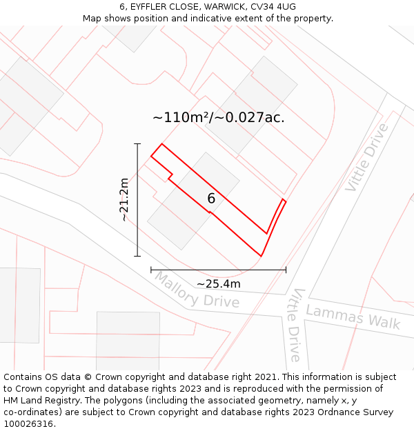 6, EYFFLER CLOSE, WARWICK, CV34 4UG: Plot and title map