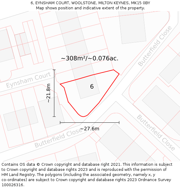 6, EYNSHAM COURT, WOOLSTONE, MILTON KEYNES, MK15 0BY: Plot and title map