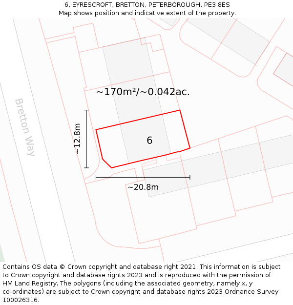 6, EYRESCROFT, BRETTON, PETERBOROUGH, PE3 8ES: Plot and title map