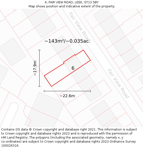 6, FAIR VIEW ROAD, LEEK, ST13 5BY: Plot and title map