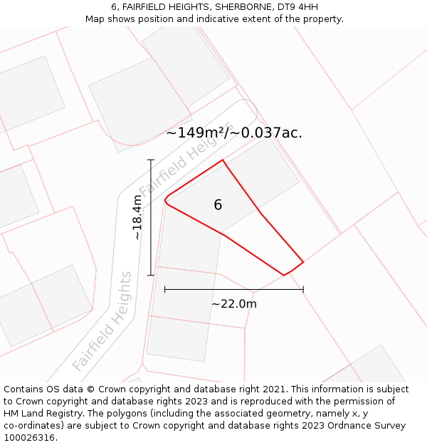 6, FAIRFIELD HEIGHTS, SHERBORNE, DT9 4HH: Plot and title map