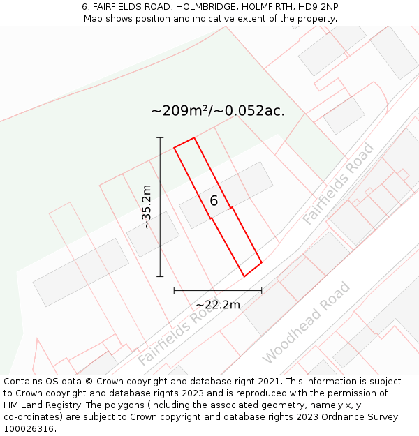 6, FAIRFIELDS ROAD, HOLMBRIDGE, HOLMFIRTH, HD9 2NP: Plot and title map