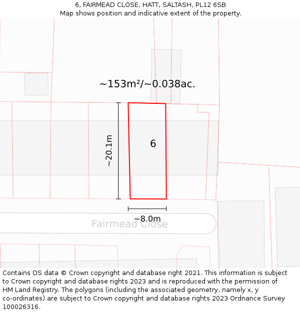6, FAIRMEAD CLOSE, HATT, SALTASH, PL12 6SB: Plot and title map