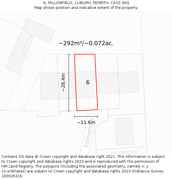 6, FALLOWFIELD, CLIBURN, PENRITH, CA10 3AQ: Plot and title map
