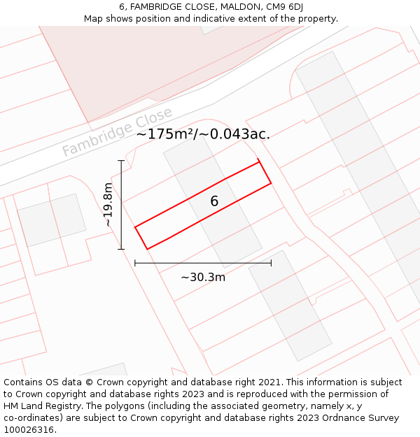6, FAMBRIDGE CLOSE, MALDON, CM9 6DJ: Plot and title map