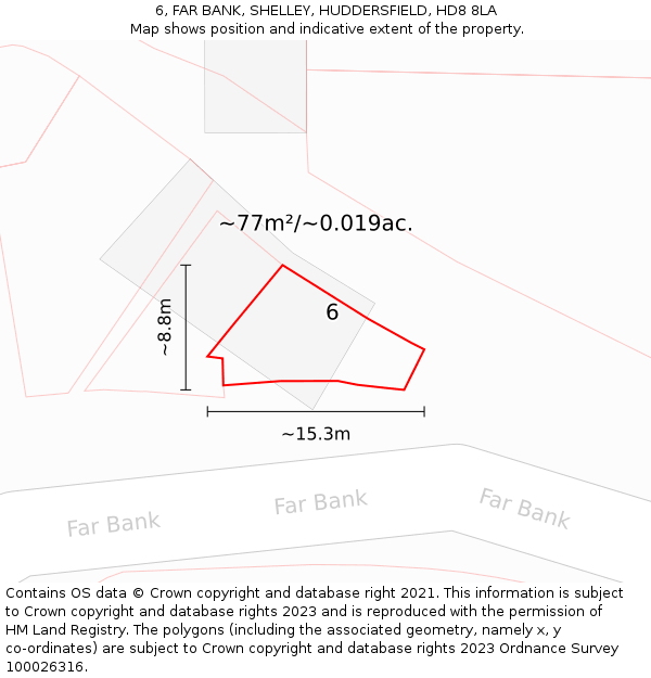 6, FAR BANK, SHELLEY, HUDDERSFIELD, HD8 8LA: Plot and title map