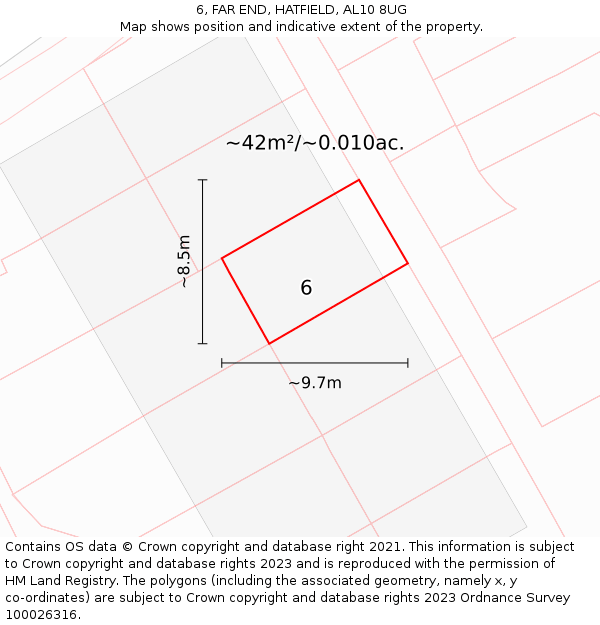 6, FAR END, HATFIELD, AL10 8UG: Plot and title map