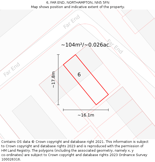 6, FAR END, NORTHAMPTON, NN5 5FN: Plot and title map