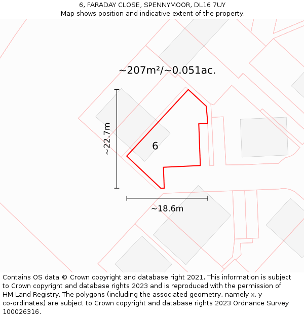 6, FARADAY CLOSE, SPENNYMOOR, DL16 7UY: Plot and title map