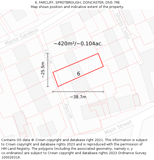 6, FARCLIFF, SPROTBROUGH, DONCASTER, DN5 7RE: Plot and title map