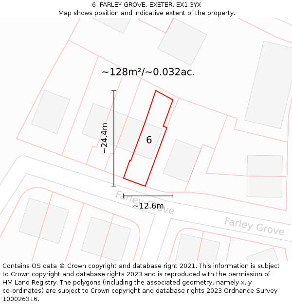 6, FARLEY GROVE, EXETER, EX1 3YX: Plot and title map
