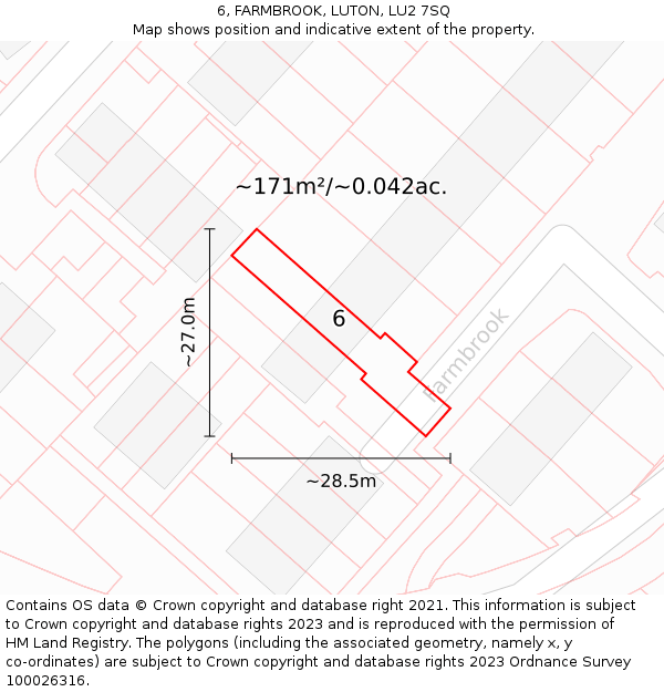 6, FARMBROOK, LUTON, LU2 7SQ: Plot and title map