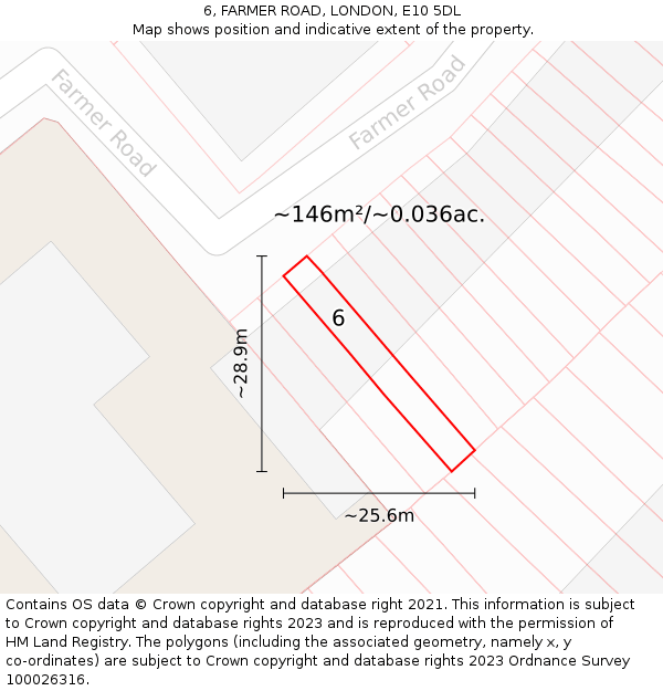 6, FARMER ROAD, LONDON, E10 5DL: Plot and title map