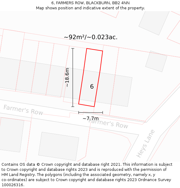 6, FARMERS ROW, BLACKBURN, BB2 4NN: Plot and title map