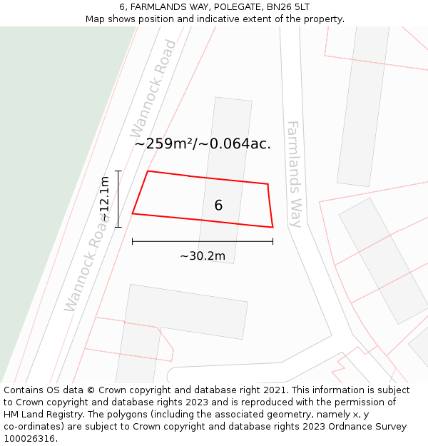 6, FARMLANDS WAY, POLEGATE, BN26 5LT: Plot and title map