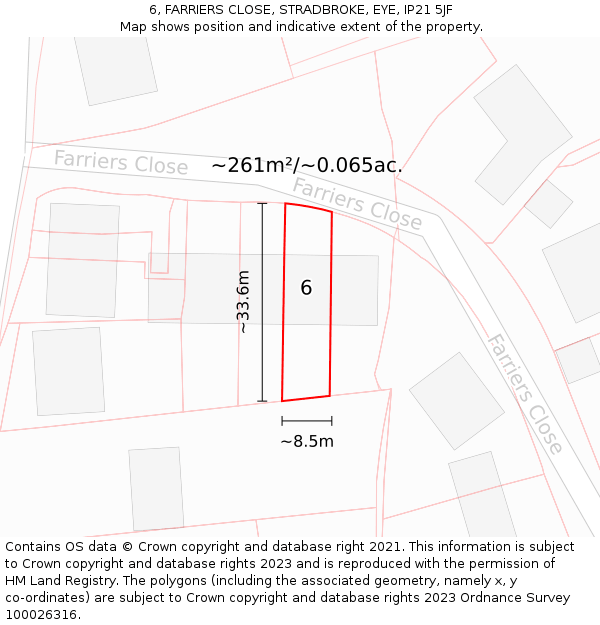 6, FARRIERS CLOSE, STRADBROKE, EYE, IP21 5JF: Plot and title map