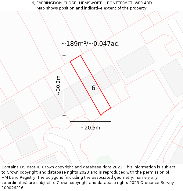 6, FARRINGDON CLOSE, HEMSWORTH, PONTEFRACT, WF9 4RD: Plot and title map