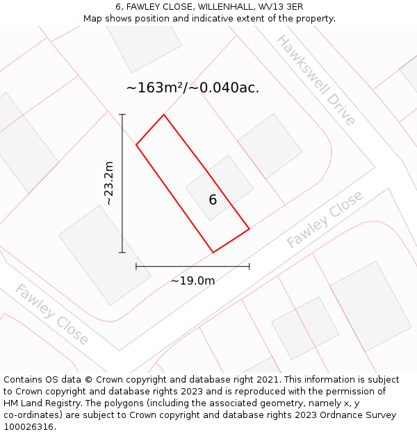 6, FAWLEY CLOSE, WILLENHALL, WV13 3ER: Plot and title map