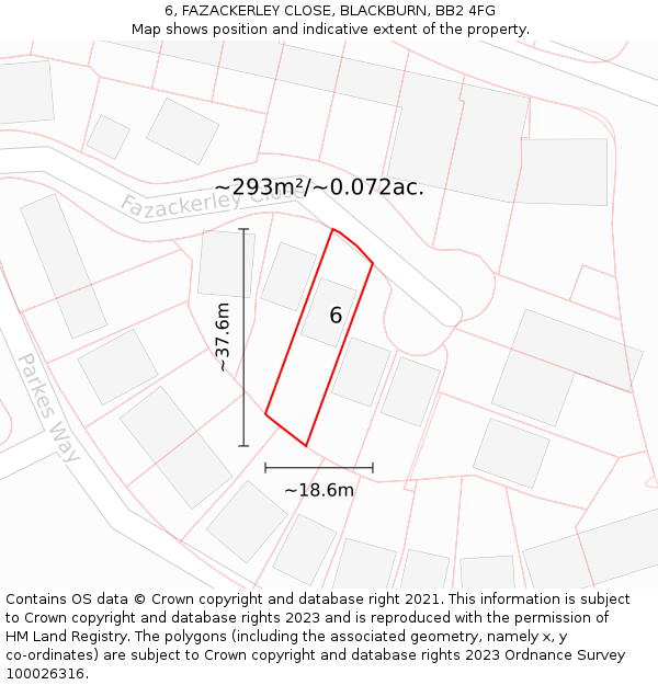 6, FAZACKERLEY CLOSE, BLACKBURN, BB2 4FG: Plot and title map