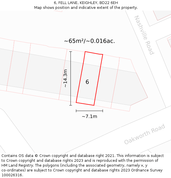 6, FELL LANE, KEIGHLEY, BD22 6EH: Plot and title map