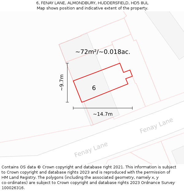 6, FENAY LANE, ALMONDBURY, HUDDERSFIELD, HD5 8UL: Plot and title map