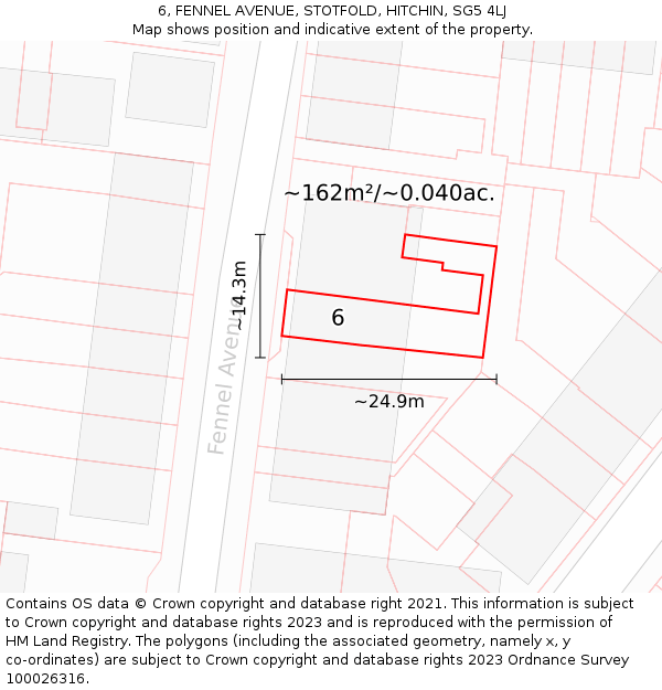 6, FENNEL AVENUE, STOTFOLD, HITCHIN, SG5 4LJ: Plot and title map