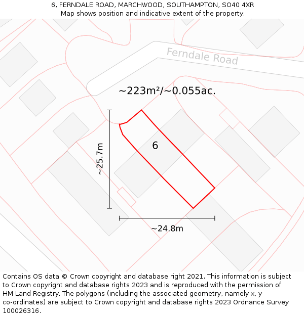 6, FERNDALE ROAD, MARCHWOOD, SOUTHAMPTON, SO40 4XR: Plot and title map