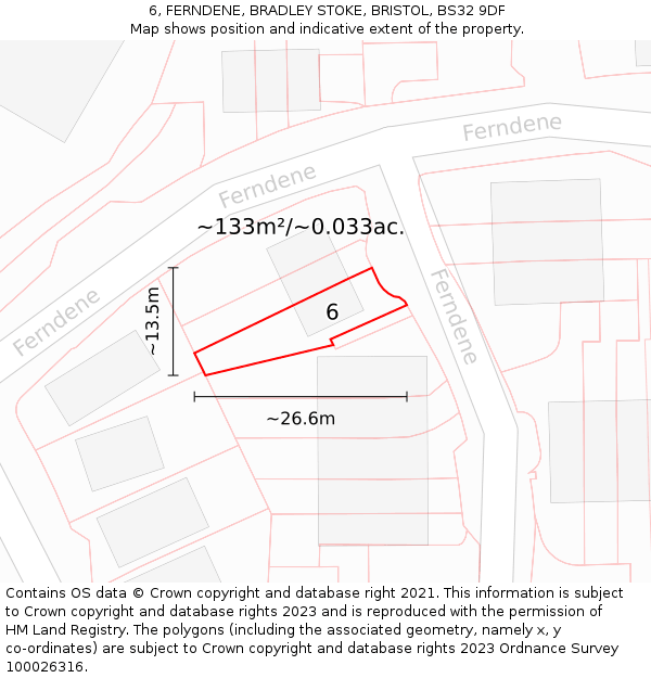 6, FERNDENE, BRADLEY STOKE, BRISTOL, BS32 9DF: Plot and title map
