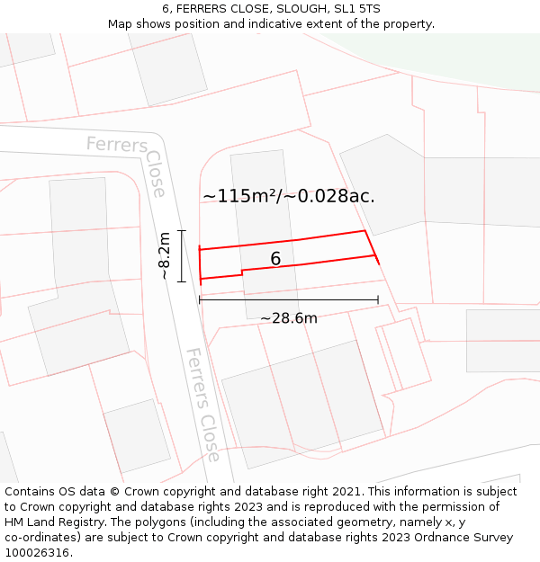 6, FERRERS CLOSE, SLOUGH, SL1 5TS: Plot and title map