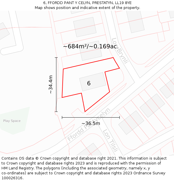 6, FFORDD PANT Y CELYN, PRESTATYN, LL19 8YE: Plot and title map