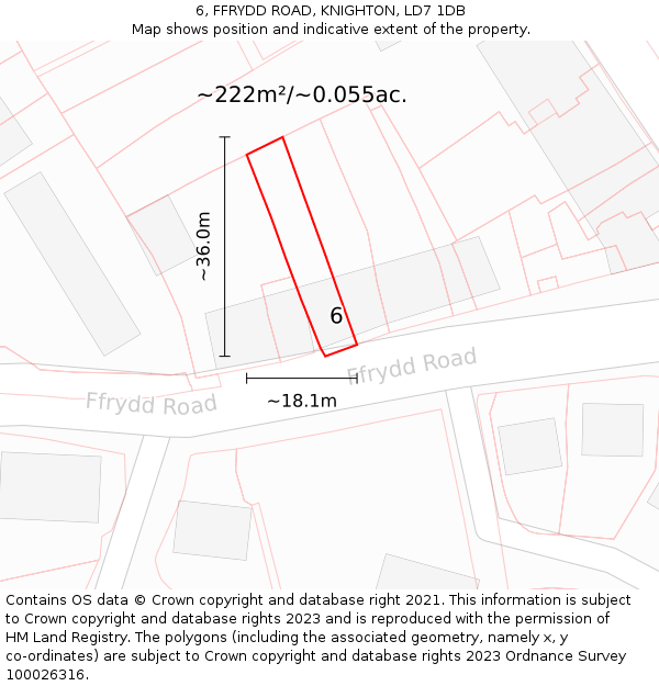 6, FFRYDD ROAD, KNIGHTON, LD7 1DB: Plot and title map