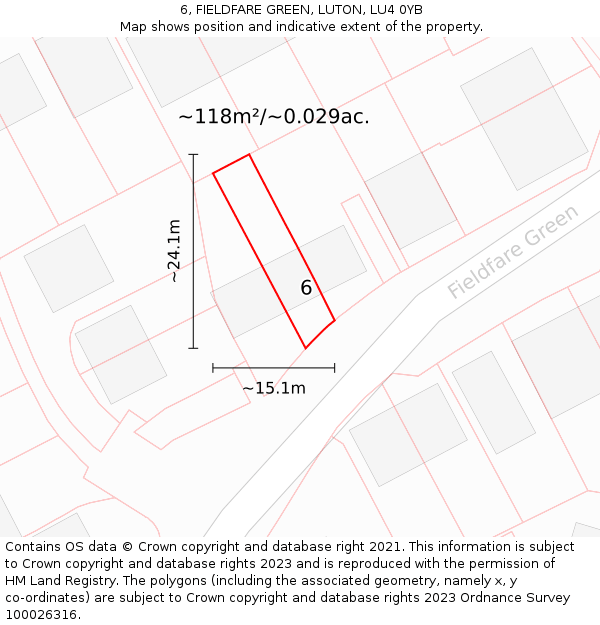 6, FIELDFARE GREEN, LUTON, LU4 0YB: Plot and title map