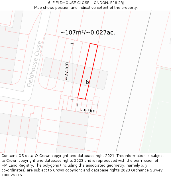 6, FIELDHOUSE CLOSE, LONDON, E18 2RJ: Plot and title map