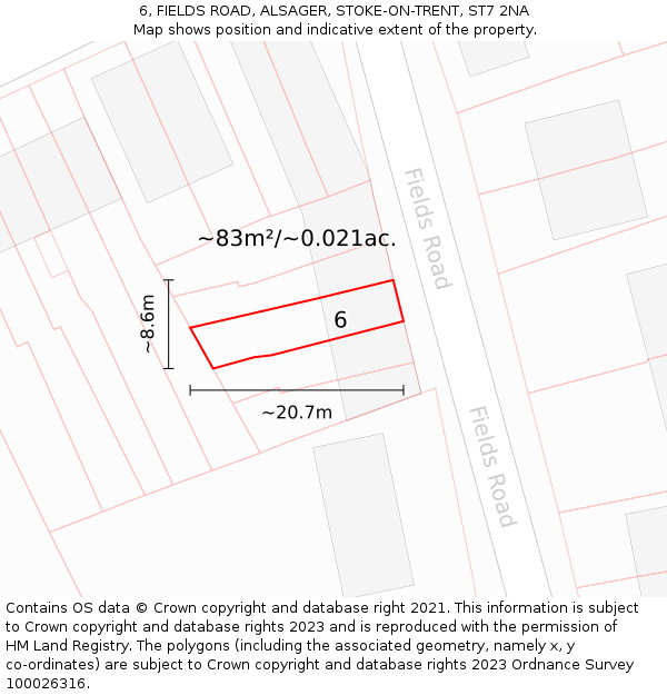 6, FIELDS ROAD, ALSAGER, STOKE-ON-TRENT, ST7 2NA: Plot and title map