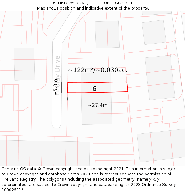 6, FINDLAY DRIVE, GUILDFORD, GU3 3HT: Plot and title map